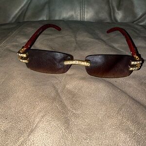 Y2K Iced-Out Rimless Wood Grain Sunglasses